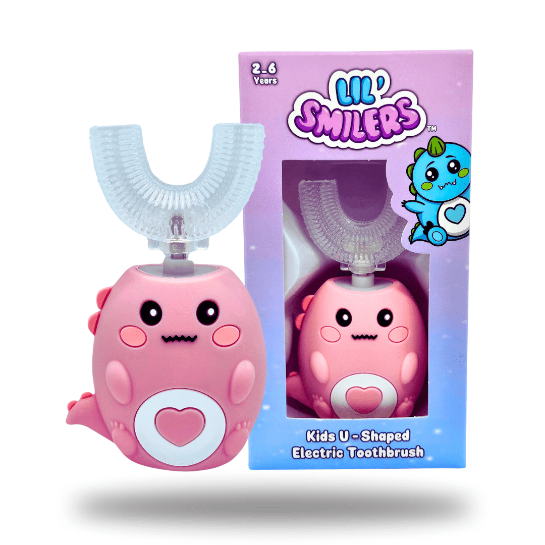 Lil' Smilers ELECTRIC TOOTHBRUSH Rose Pink 'Danny the Dinosaur' U-Shaped Kids Electric Toothbrush