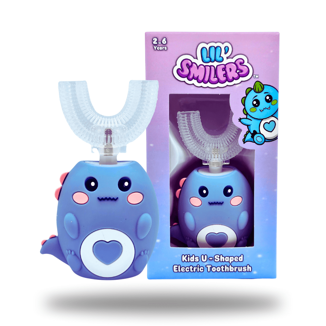 Lil' Smilers ELECTRIC TOOTHBRUSH Sky Blue 'Danny the Dinosaur' U-Shaped Kids Electric Toothbrush