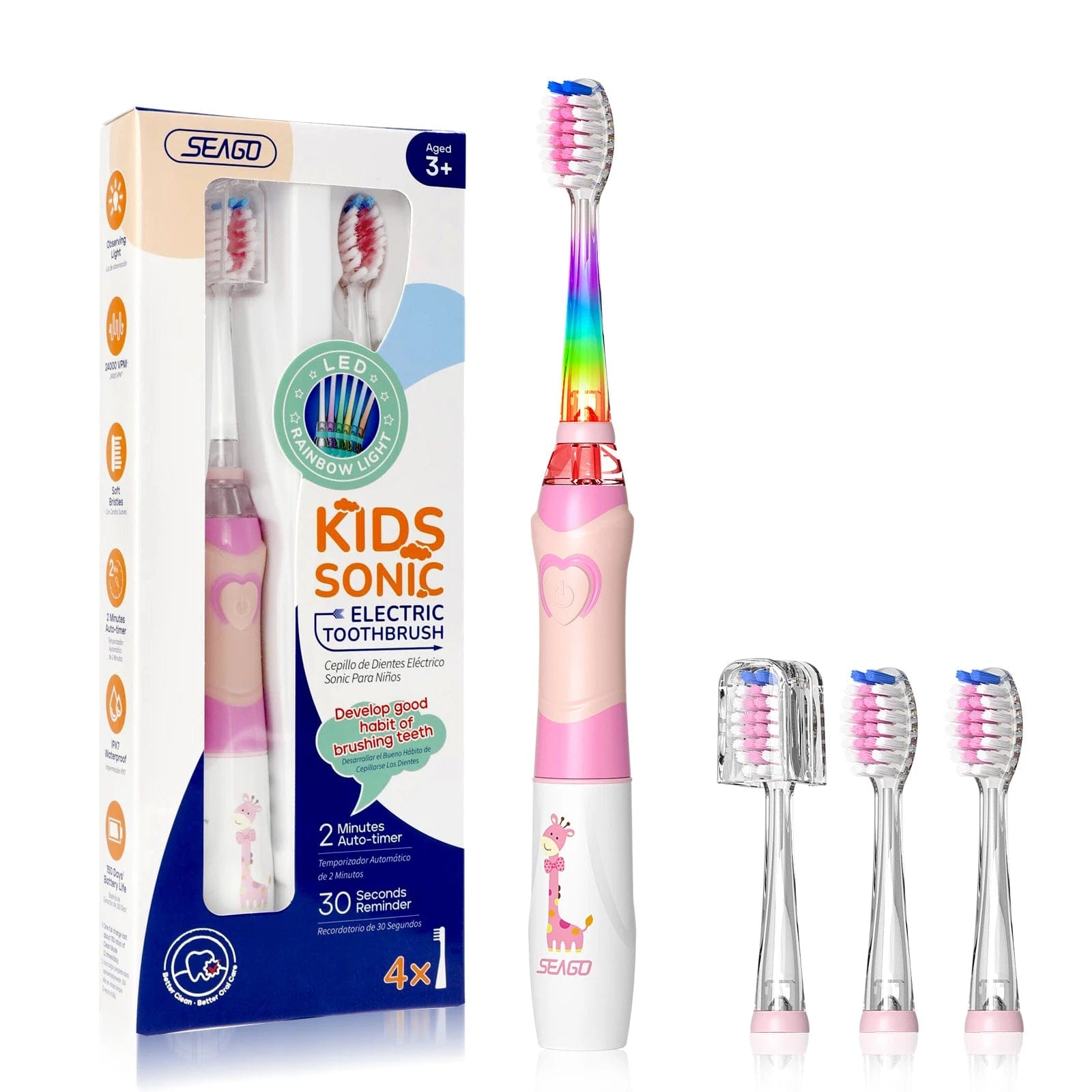 Lil' Smilers ELECTRIC TOOTHBRUSH Rose Pink 'Gary the Giraffe' Electric Colour LED Kids Toothbrush