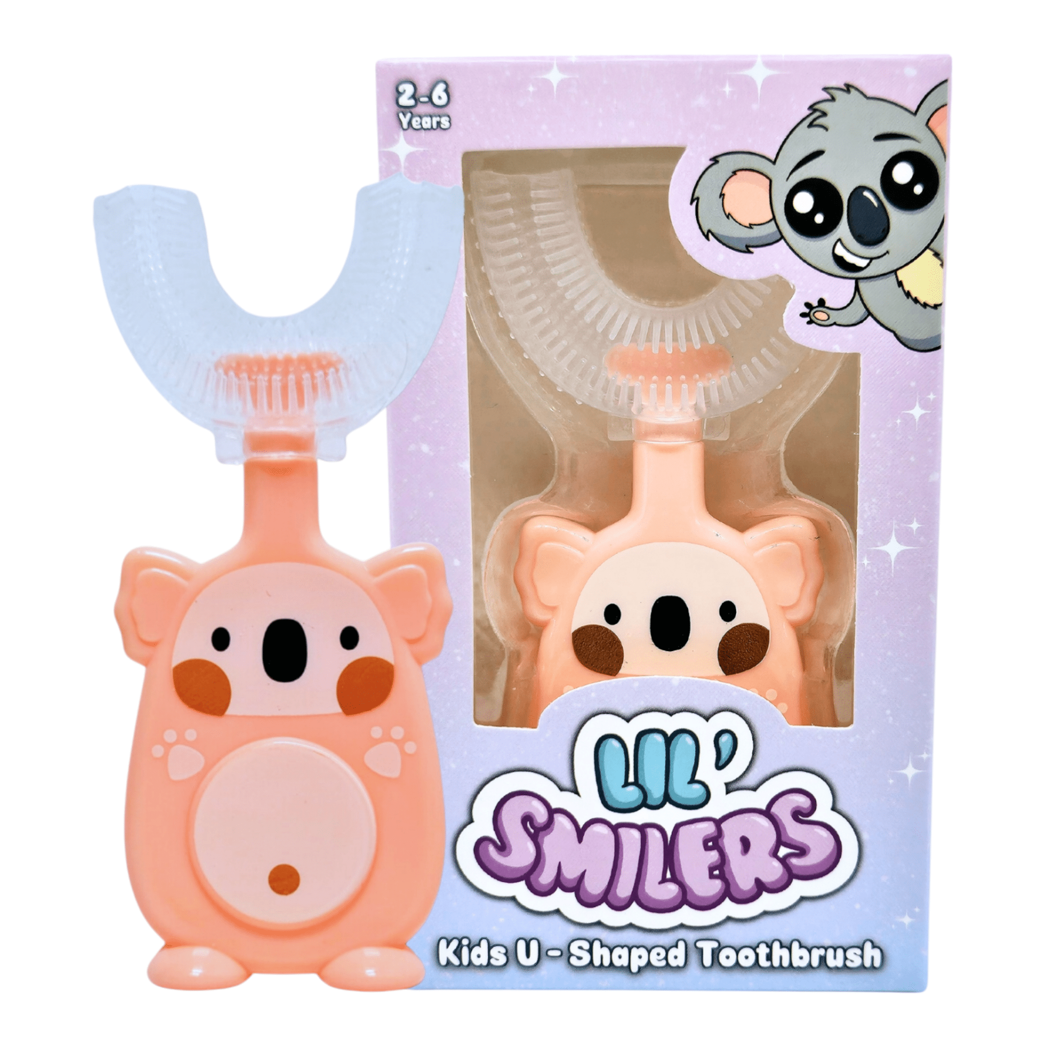 Lil' Smilers toothbrush Coral Pink 'Karl the Koala' Classic U-Shaped Kids Toothbrush